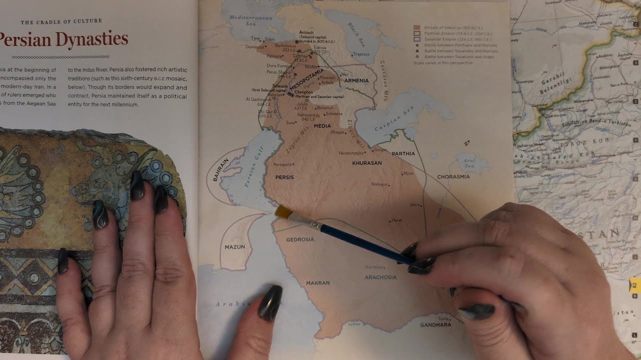 ASMR ~ Brushing a Map of Persian Empires! Soft Spoken Educational Relaxation for Sleep