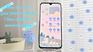 how to make your phone aesthetic | pastel blue theme | new case | folder organization |samsung phone screenshot 2