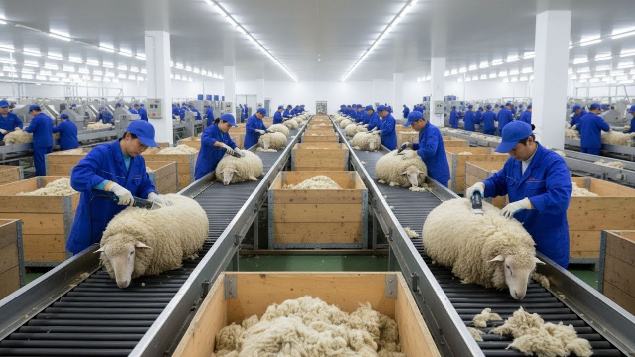 Inside the Sheep Wool Processing Factory – How Fleece Becomes Luxury Fashion Fabric | Full Process