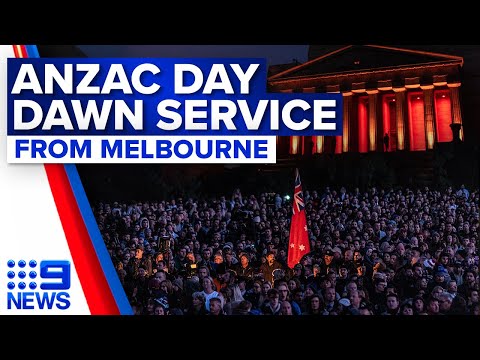 Anzac Day 2023: Melbourne Dawn Service at the Shrine of Remembrance | 9 News Australia