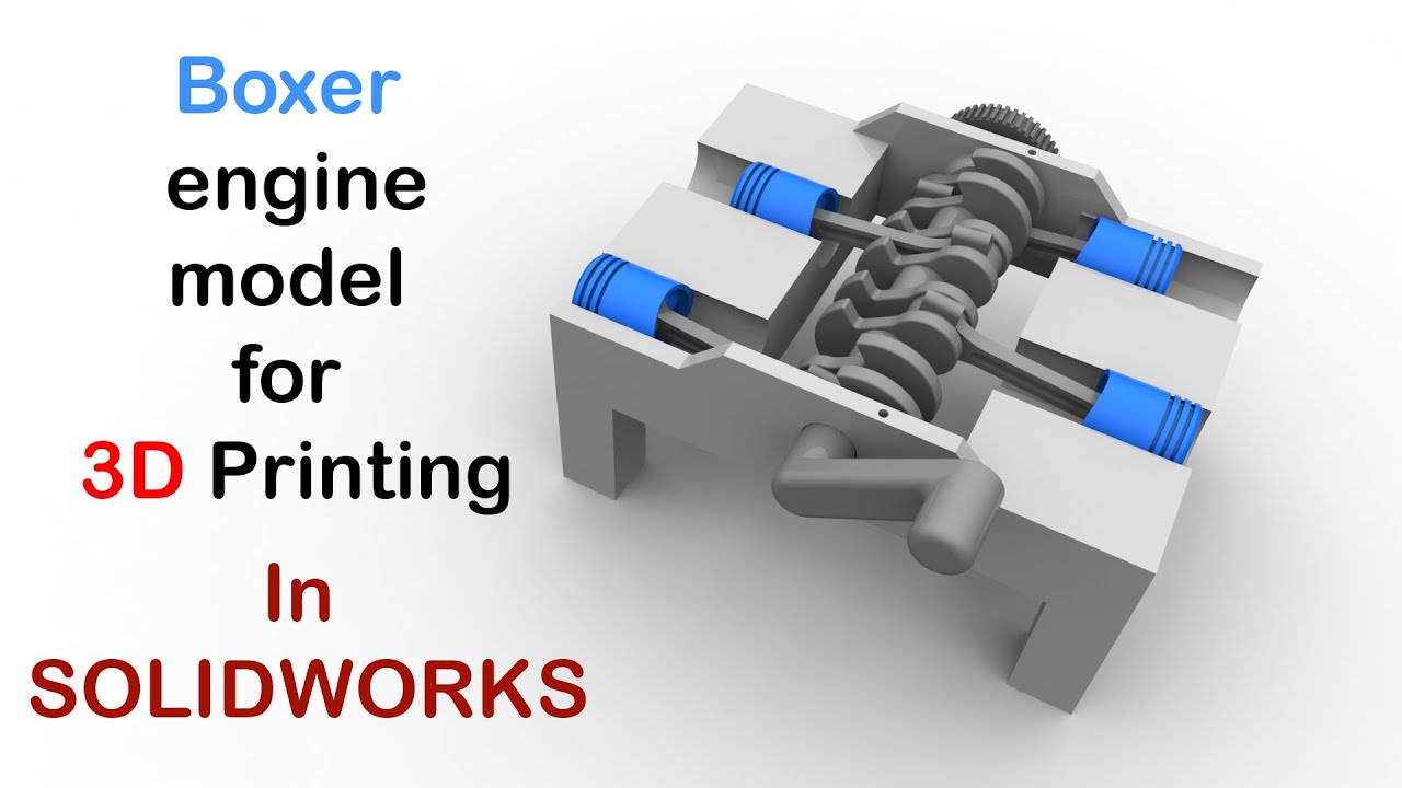 4 cylinder boxer engine model for 3D printing in solidworks - YouTube