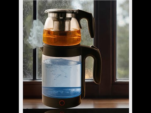 Електричний чайник із заварником 2в1 SMURFETT ST-2233 2.3л+1л 2000W База 360° Нерж+Скло+Пластик Black, видео 1