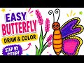 Easy Butterfly Drawing &amp; Coloring for Kids 🦋 | Cute Butterfly Art with Paint Markers #artforkids 
