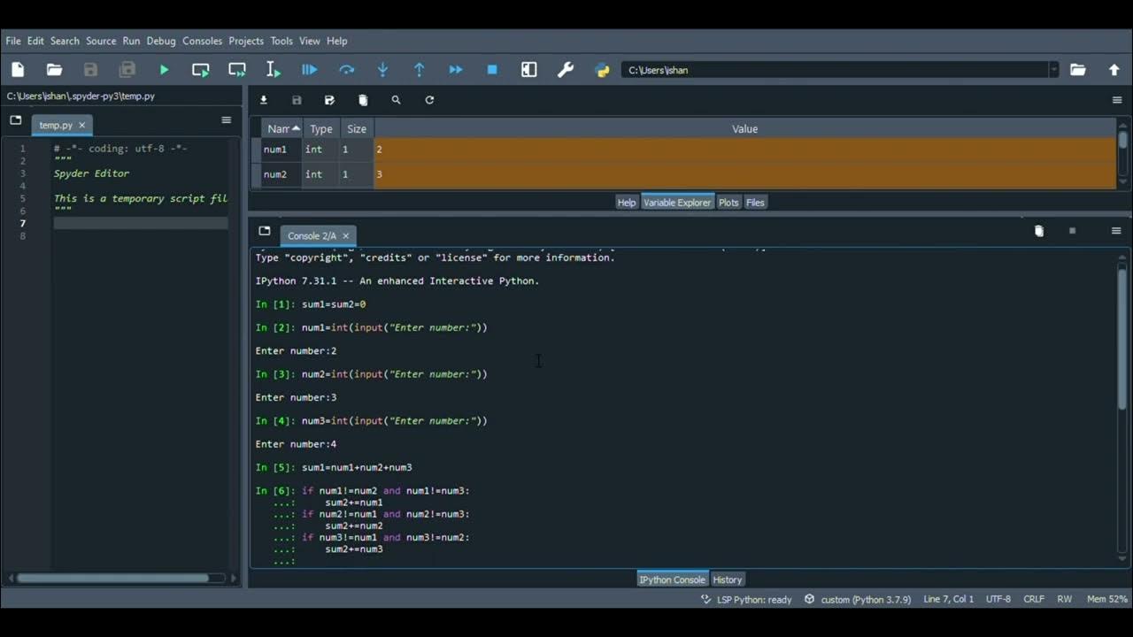 Program that inputs three numbers and calculate two sums - YouTube