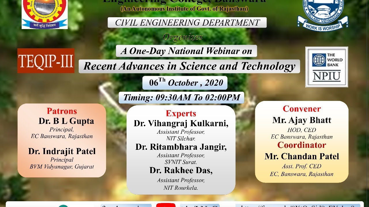 One day National Webinar on Recent Advances in Science And Technology ...