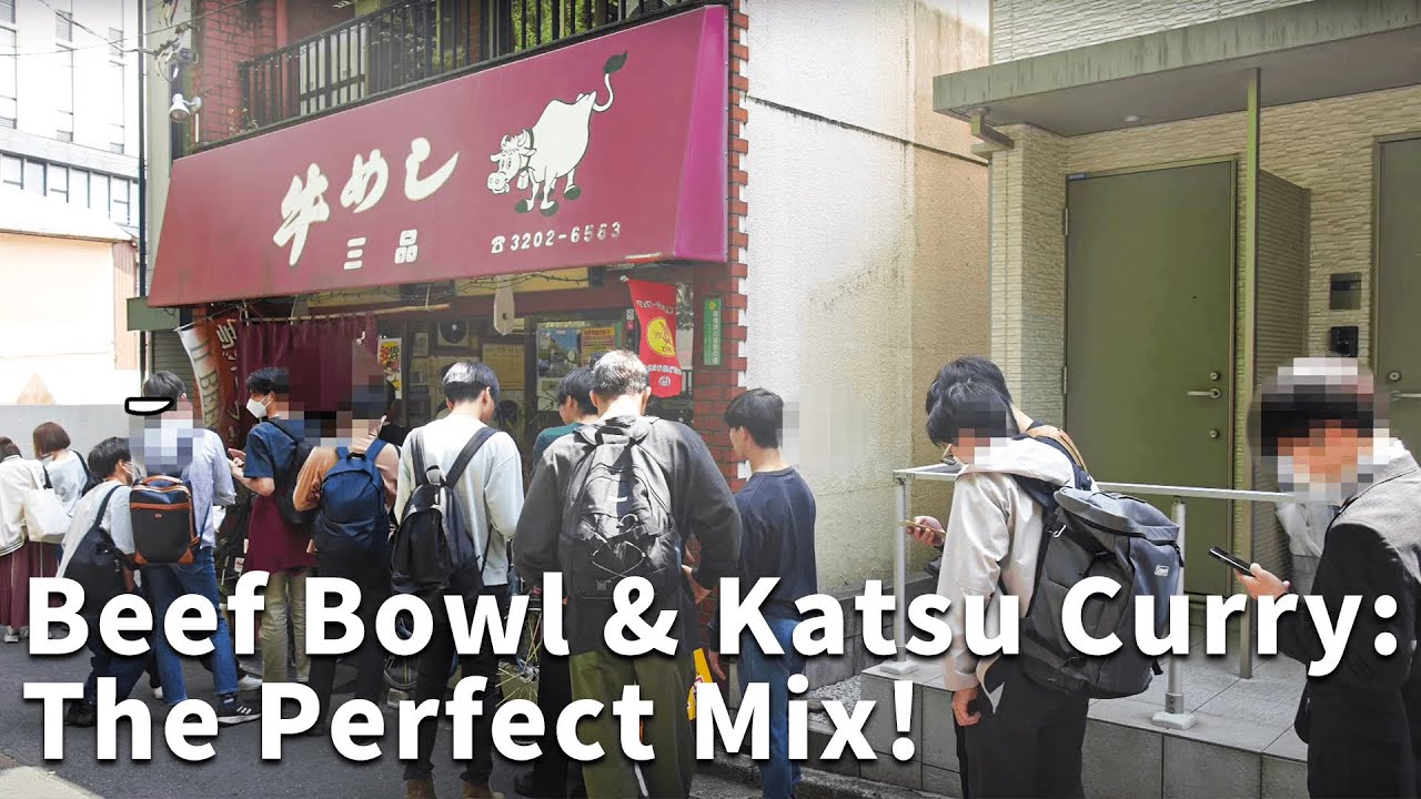 Beef Bowl (Gyudon)  & Pork Cutlet (Tonkatsu)  Rush in Tokyo - Sampin Shokudo- Japanese Street Food