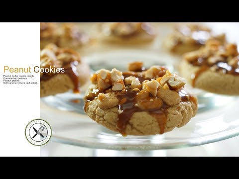 Caramel peanut butter cookies with peanut praline, from the video