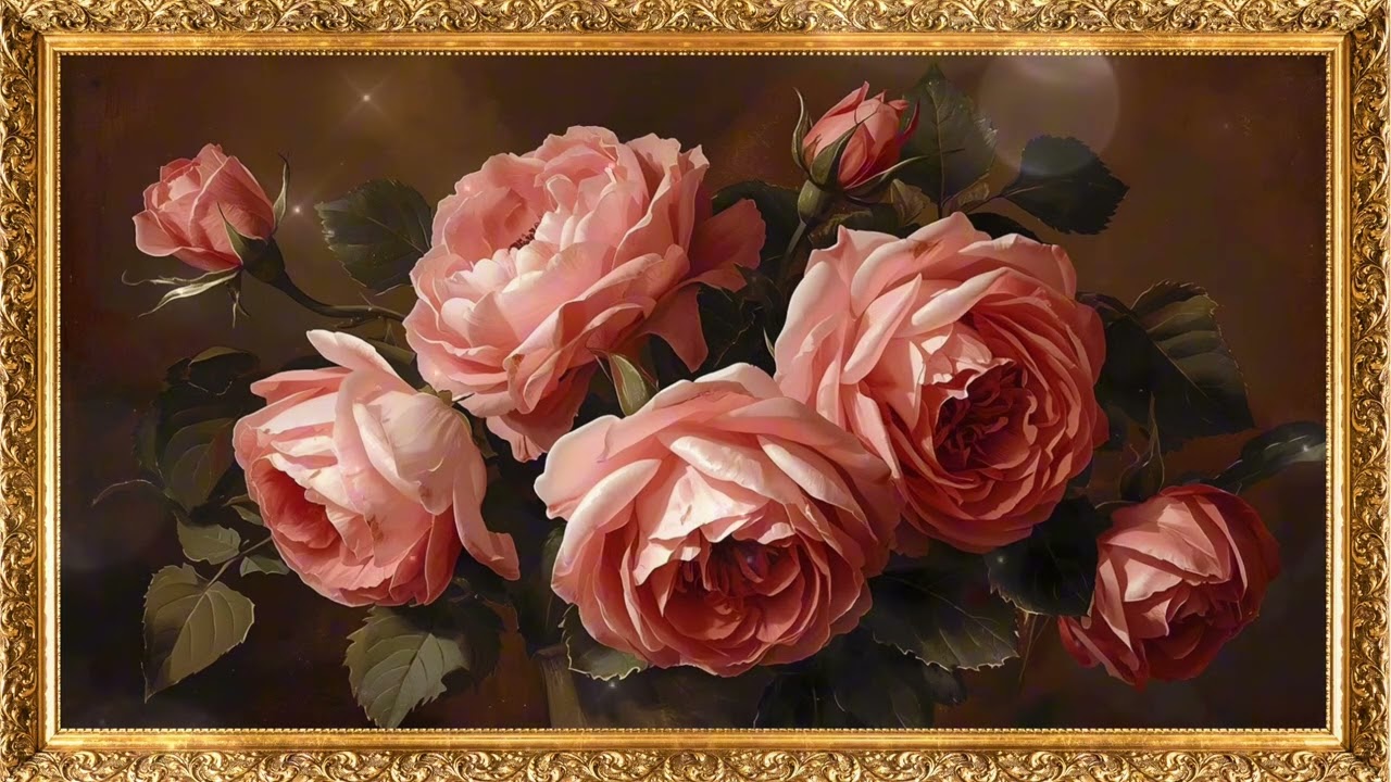 Golden Blush Roses | 2 Hour Luxury Floral Wall Art Display (4K)
