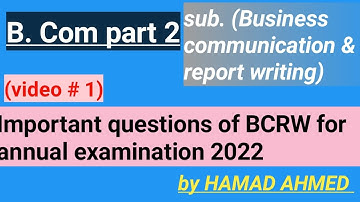 Important questions of BCRW /B. Com part2 2022 /video no 1, for annual examination 2022