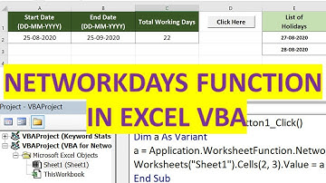 Excel VBA Networkdays Formula - Calculate Working Days Between Two Dates