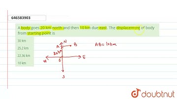 A body goes 20 km north and then 10 km due east. The displacement |Class 11 PHYSICS | Doubtnut