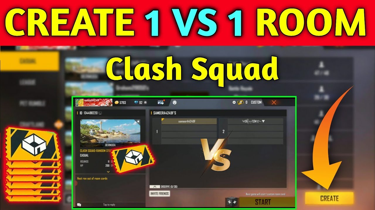 🔥How To Create 1 vs 1 Custom Room In Free Fire Clash Squad 2022🔥Create ...