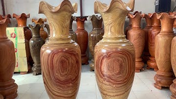 Lục bình Vân loang víp - đôi lộc bình nguyên khối gỗ hương cao 1m8 đk 55 | Đồ Gỗ Kinh Bắc