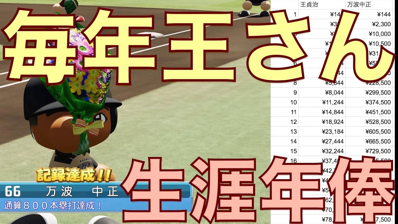 毎年王貞治さんと同じ年間本塁打数を打ったら生涯年俸はいくらになるのか、日本ハム万波中正でやってみた【パワプロ2018】