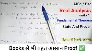 State and prove Fundamental Theorem || Real Analysis || Msc / Bsc || Unit -1 important 
