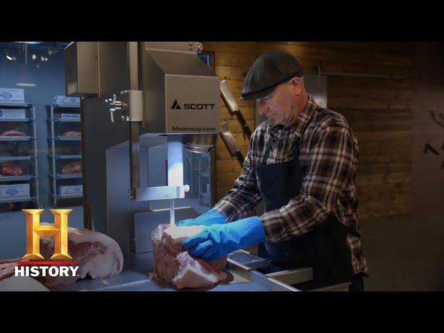 The Butcher: Dave Cuts Steaks on the Bandsaw | Exclusive | History class=