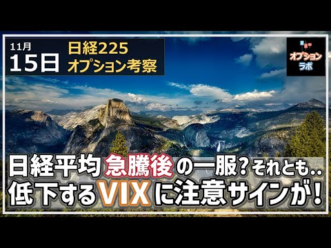 【日経225オプション考察】11/15 日経平均 急騰後の一服か、それとも下落転換か？さらに低下するVIXに出た注意サインとは？