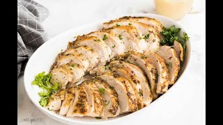 This sous vide turkey breast is a foolproof way to get juicy turkey!
well seasoned, with crispy, browned skin and served apple cider gravy!
(more below)...