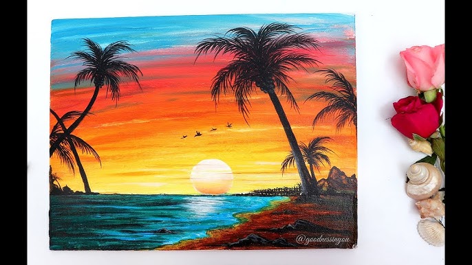 Beautiful Easy Landscape Painting Ideas for Beginners - Sunrise Painti –