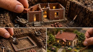 Underground Miniature DIY Farmhouse Construction Timelapse | Tiny House Built from Soil