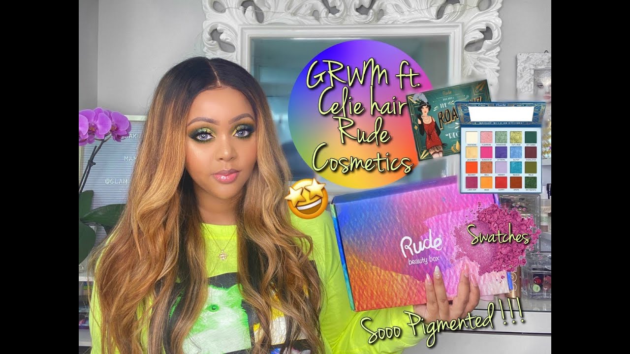 GRWM- CELIE HAIR  REVIEW AND RUDE COSMETICS || AFFORDABLE MAKEUP REVIEW & TRY-ON