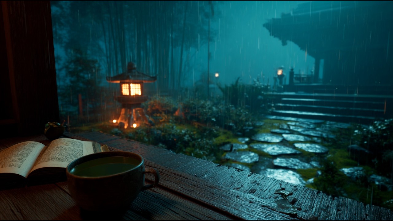 Japanese Lofi Sleep – Deep Night Rain Ambience at the Temple