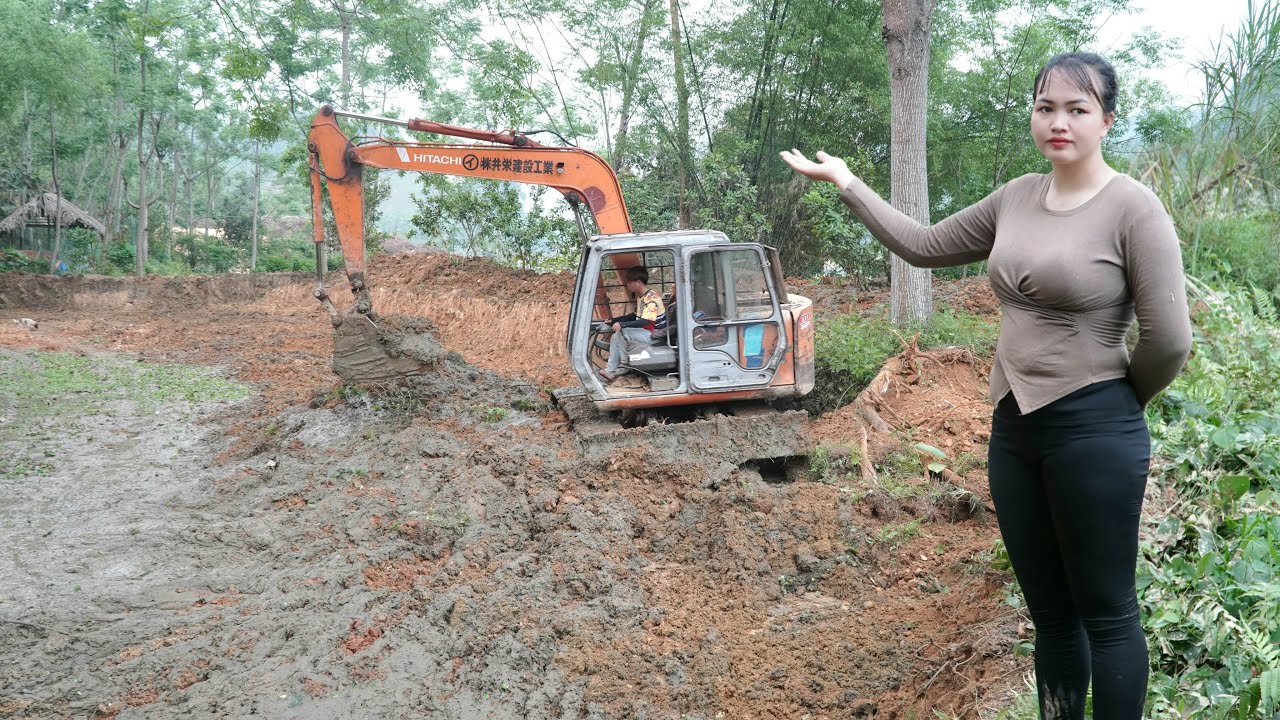 Expanding farm area with excavator, digging 100m2 pond - journey to build a new farm