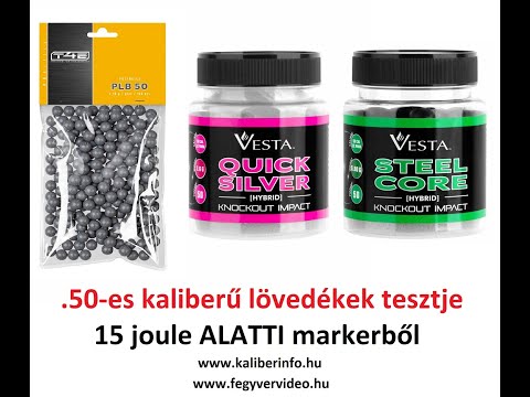 .50-es lövedékek rövid tesztje 15 J ALATTI markerből