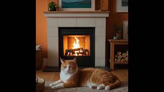 Cozy Fireplace Ambience with Cat – Relaxing Warm Home Vibes