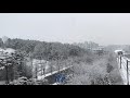 First Snow in Gyeonggi (near Seoul), Korea. View from high road bridge next to train track. Ambience