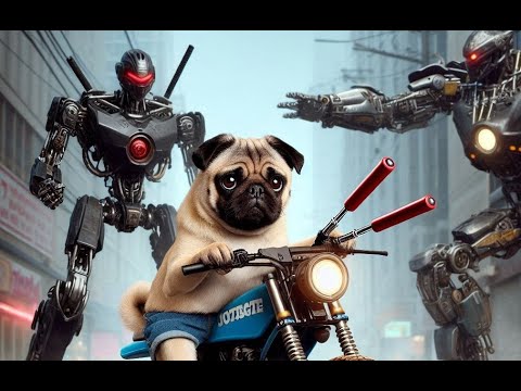 Pug on a Dirt Bike , Fighting Robots - the Video