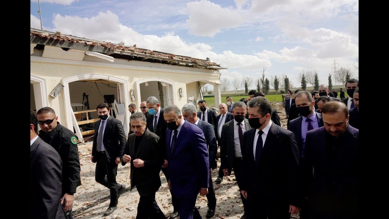 رئيس مجلس الوزراء السيد مصطفى الكاظمي يتفقد الموقع الذي تعرض للقصف الصاروخي في اربيل .