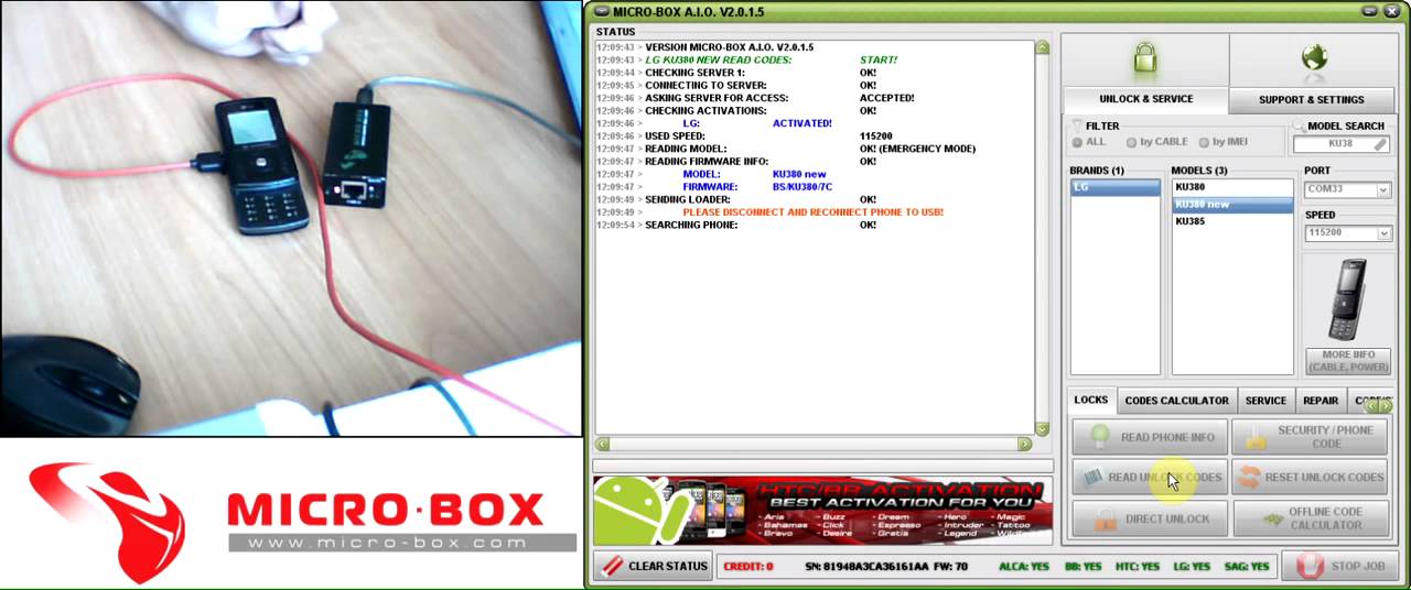 LG KU380 Read unlock codes with Micro-Box - www.micro-box.com
