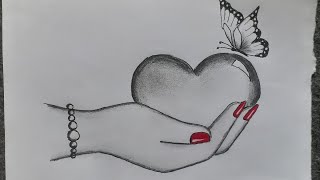 How to draw broken heart in hand with butterfly /Easy drawing for heart / Simple drawing