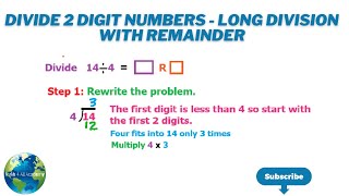 Divide Using 2 Digit Numbers   Long Division With Remainder