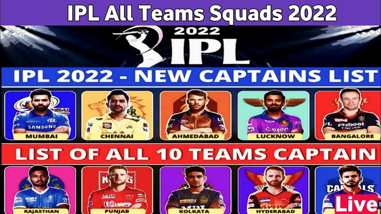 IPL 2022 - All 10 Teams Squads List IPL 2022 | MI,RCB,KKR,CSK,RR,DC,SRH,PBKS Squad List 2022