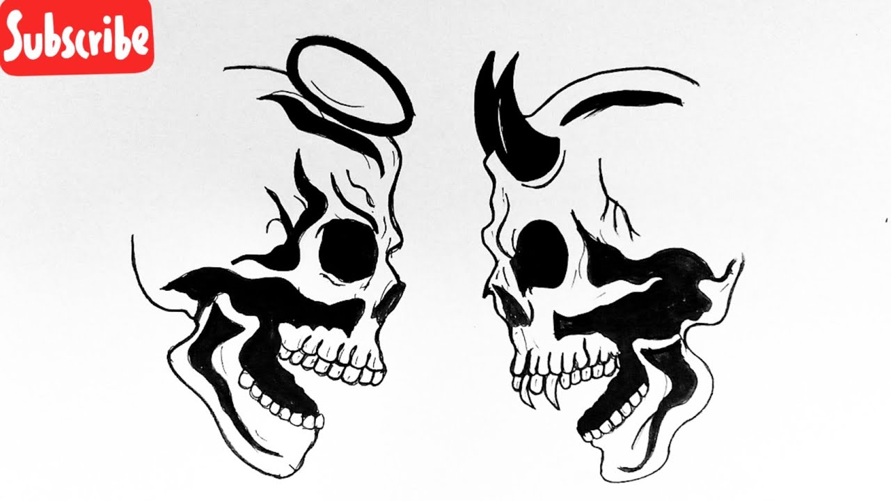 How to draw a Custom Tribal Skull Tattoo design - YouTube