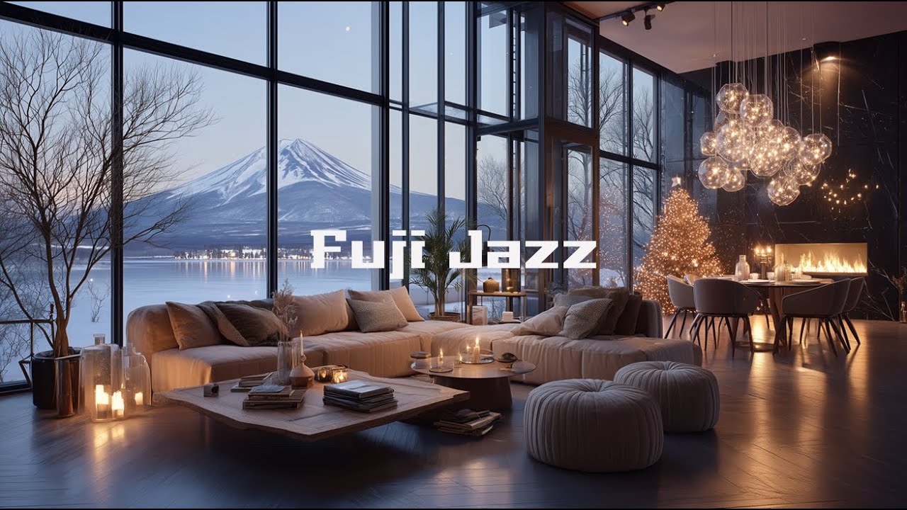 4K Chill Jazz Long Play | Cozy Winter Evening with Mountain View | Relaxing Background Music