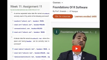 Foundation of R Software Week 11 Assignment Answers || Assignment 11 || NPTEL || July 2023