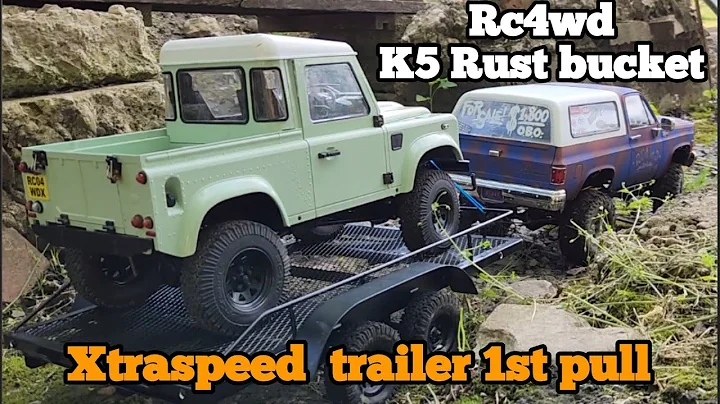 Rc4wd Chevrolet k5 blazer Rust bucket pulls xtraspeed trailer for first time at Crawler County