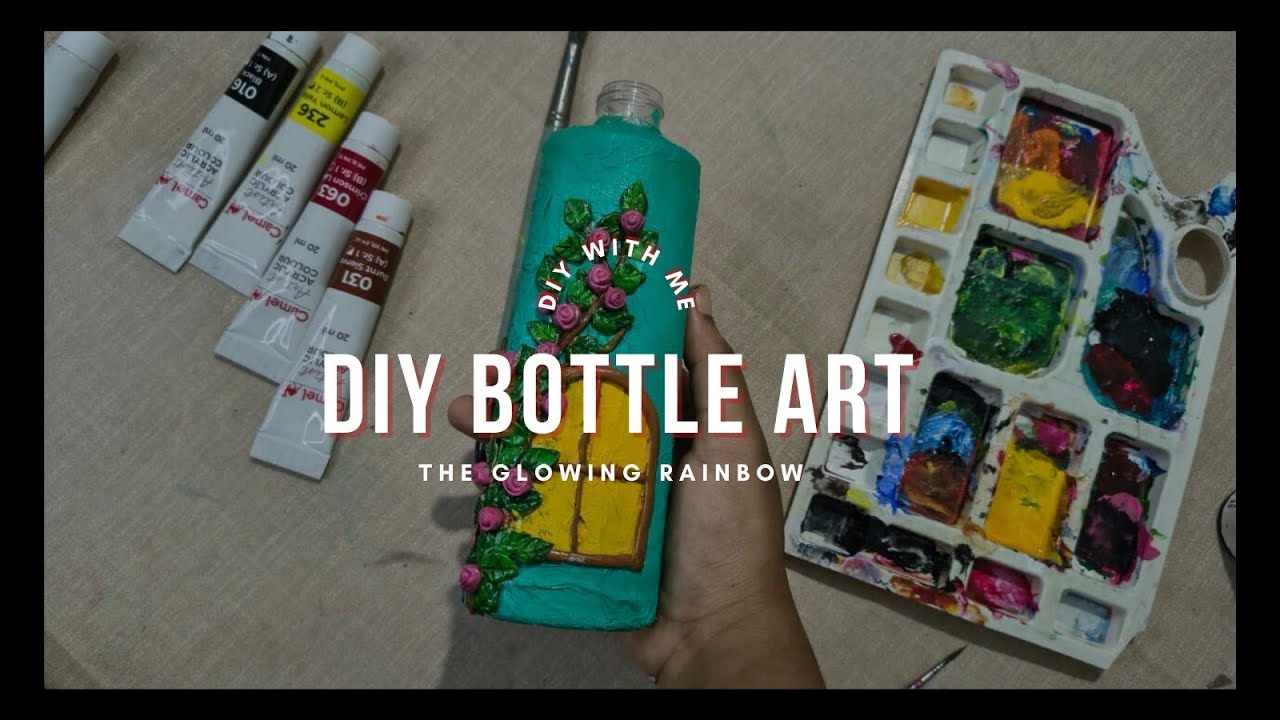 DIY Bottle Art | Clay Art on Bottle | Easy DIY Bottle Painting | The Glowing Rainbow | 