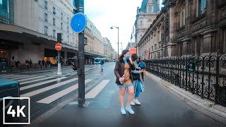 PARIS WALK - WALKING on a CLOUDY RAINY DAY in PARIS - 4K (Musée du Louvre to Paris City Hall)