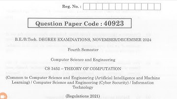 CS3452 | Theory of Computation | Nov Dec 2024 | Previous Year Questions | #theoryofcomputation