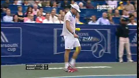 Andy Roddick saves a set point with 147 MPH ace !!
