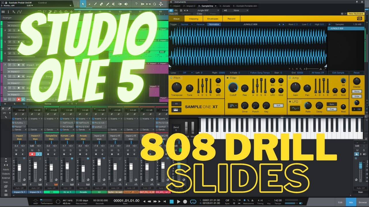 How to make a drill beat in Studio One Part 2 808 slides YouTube