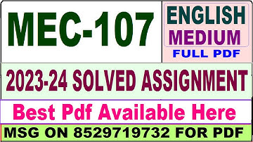 mec 107 solved assignment 2023-24 || mec 107 solved assignment 2024 in English || ignou mec107