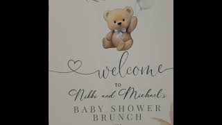 Teddy Bear baby shower decoration with balloons, flowers, pampas grass, backdrop, and TEDDY.
