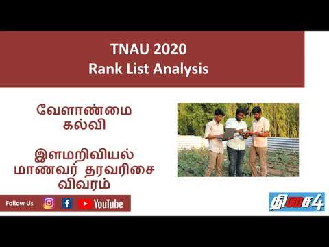 TNAU 2020 | Rank list analysis