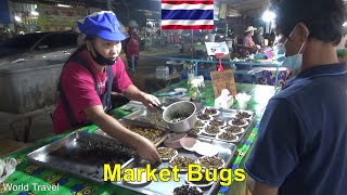 Market Bugs (Silk Worms & Crickets), Thailand Market Vendor selling bugs.