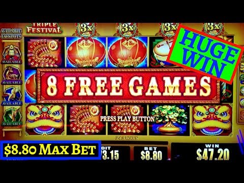 Triple Festival Slot Machine HUGE WIN $8.80 Max Bet Bonus + My 60,000 Subscribers Video TRAILER